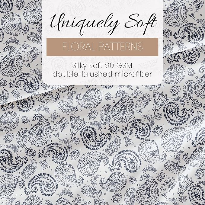 Linen Market Double-Brushed Patterned Microfiber Twin Sheet Set 3 Piece – Oeko-TEX Certified Ultra Soft & Wrinkle-Free - 16" Deep Pocket Sheets - Easy Care Twin Size - Coarse Paisley Navy