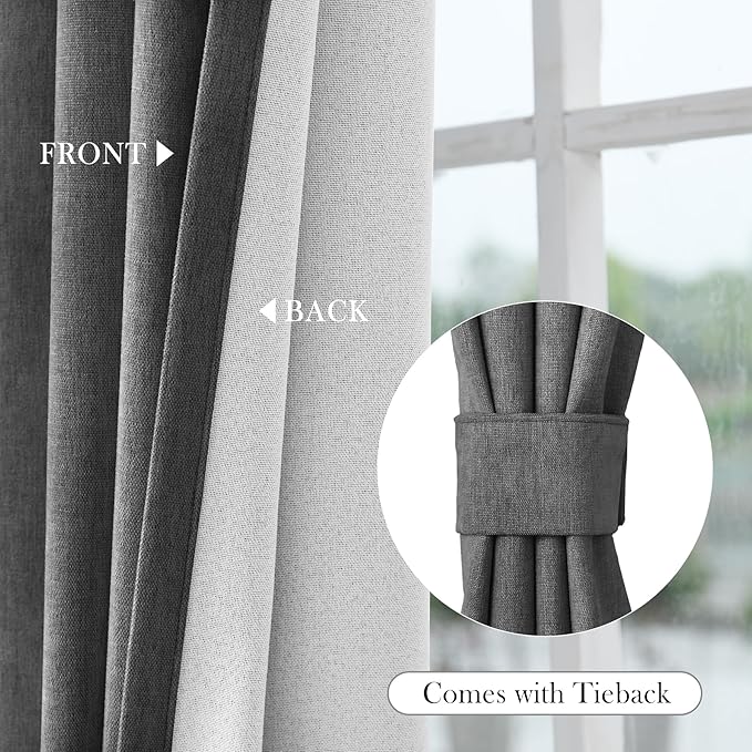 Macochico Extra Wide 100% Blackout Chenille Curtains 100" Wx102 L Thermal Curtains for Sliding Door Room Divider Living Room Bedroom Hotel Dark Grey Blackout Curtains Grommet with Tieback 1 Panel