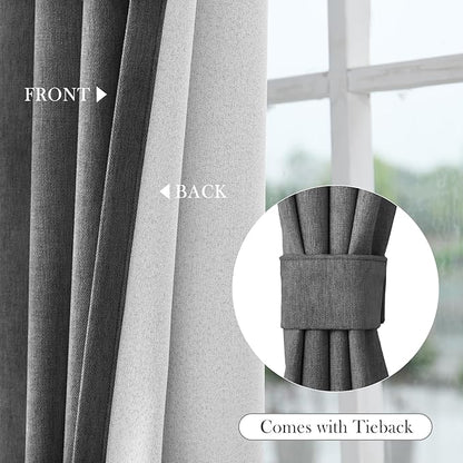 Macochico 100% Blackout Curtains Luxury Chenille Curtains for Living Room Thermal Blackout Curtains for Bedroom Hotel Banquet Classic Decor Dark Grey Curtains with Tieback 72" Wx96 L Grommet 1 Panel
