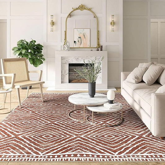 4x6 Rug, Small Area Rug for Living Room, Bedroom, Kitchen, Machine Washable Non-Slip Throw Rug, Low Pile Carpet Western Rug for Entryway Nursery Coffee Table, Brown Red