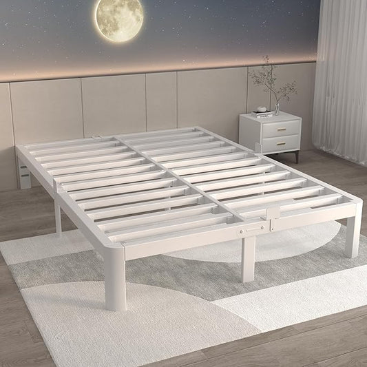 ITIMIDI 10 Inch White Bed Frame King Size with Metal Gaskets,Metal Platform Bed Frame King, No Box Spring Needed, Heavy Duty Steel Support 3000 LBS, Anti-Slip Mattress Stopper, Easy Assembly