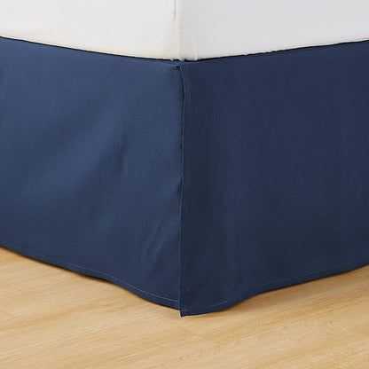 Amazon Basics Lightweight Pleated Bed Skirt, King, Navy Blue, Solid