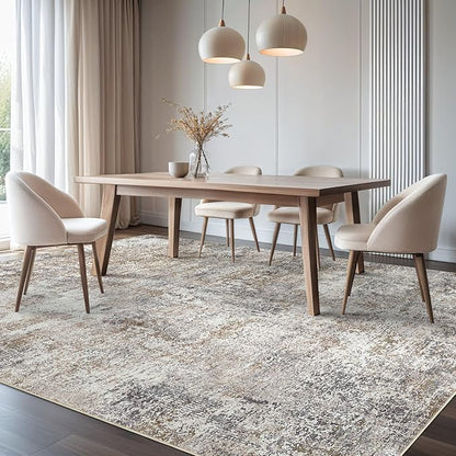 Area Rug Living Room Rugs - 6x9 Washable Large Soft Indoor Neutral Modern Abstract Low Pile Rug Carpet for Bedroom Dining Room Farmhouse Home Office - Brown/Grey/Black