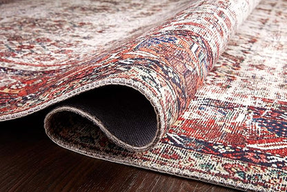 Loloi Layla Collection LAY-12 Ivory/Brick 2'-0" x 5'-0" .13" Thick Accent Rug, Soft, Durable, Vintage Inspired, Distressed, Low Pile, Non-Shedding, Easy Clean, Printed, Living Room Rug