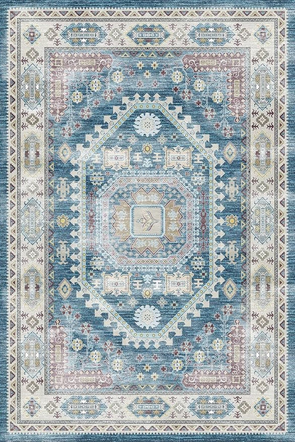 vivorug 6x9 Area Rug, Ultra-Soft Washable Rug for Living Room, Dinner Room, Bedroom, Non-Slip Vintage Medallion Rug, Indoor Carpet Large Area Rug, Blue