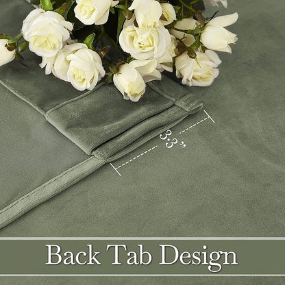 RYB Home Plush Velvet Curtains 96 inches, Heavy Duty Back Tab Decorative Window Drapes Privacy Room Darkening Covering for Living Room Playroom, Sage Green, W52 x L96 inches, Set of 2 Panels