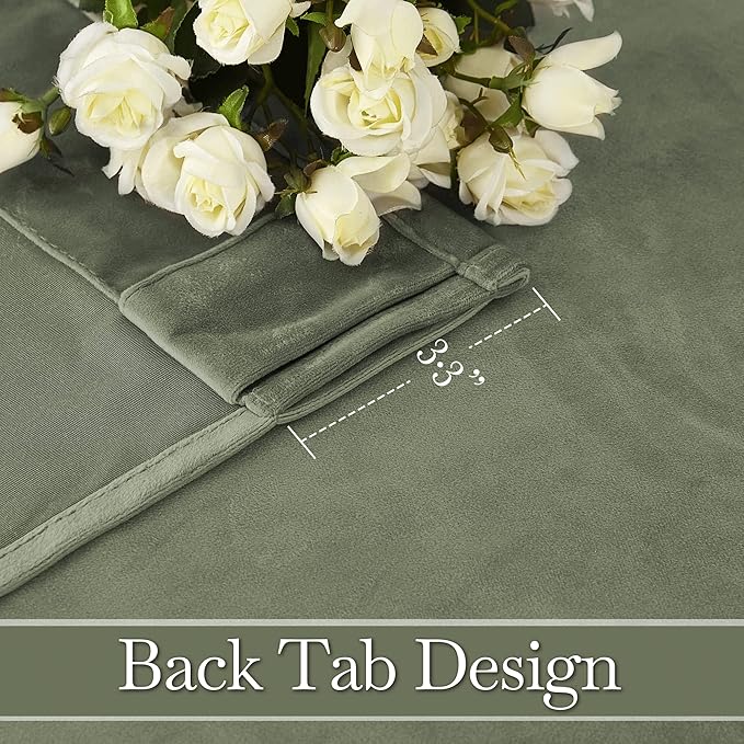 RYB HOME Plush Velvet Curtains, Heavy Duty Back Tab Decorative Window Drapes Privacy Room Darkening Covering for Living Room Playroom, Sage Green, W52 x L90 inches, Set of 2 Panels