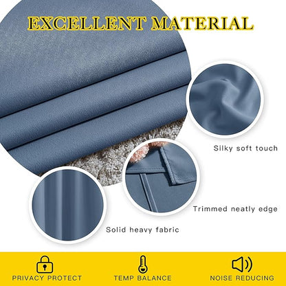 NICETOWN Stone Blue Curtains 96 inches Long, Grommet Thermal Insulated Blackout Curtains Privacy Window Treatments for Boys Room/Living Room, W46 x L96, 2 Panels