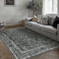 Dark Black Area Rug 6x9 Machine Washable Vintage Living Room Distressed Non Slip Carpet Traditional Indoor Bedroom Retro Floral Accent Throw Large Rug for Office Kitchen Dining Room