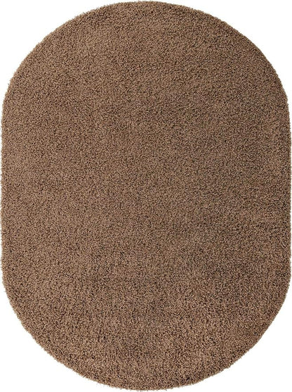 Unique Loom Solid Shag Collection Area Rug (7' 10" x 10' Oval, Sandy Brown)