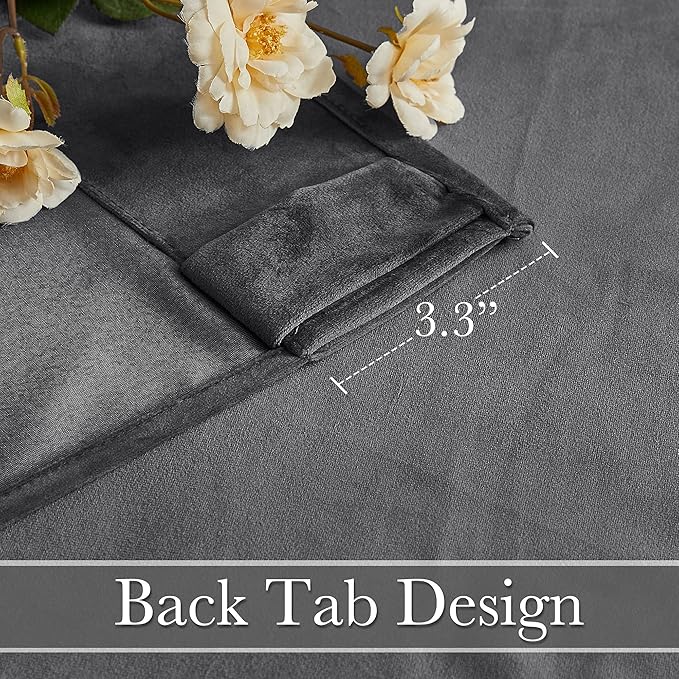 RYB HOME Grey Velvet Curtains 90 inches Long - Super Soft Blackout Curtains Thermal Insulated Drapes Back Tab Style for Bedroom Home Office, Wide 52 x Long 90, Grey, 2 Panels