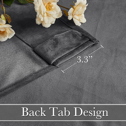 RYB HOME Grey Velvet Curtains 72 inches Long - Super Soft Blackout Curtains Thermal Insulated Drapes for Bathroom Baby Room, Wide 52 x Long 72, Grey, 2 Panels