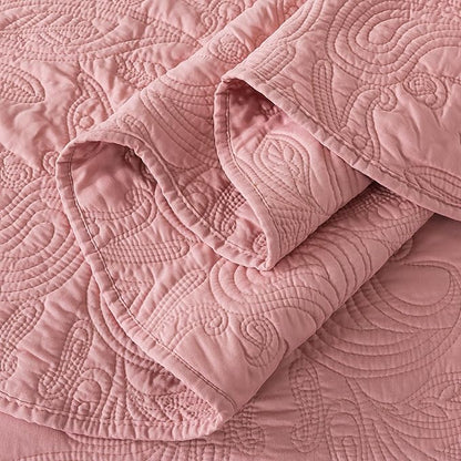 HoneiLife Queen Quilt Bedding Set - 3 Pieces Microfiber Quilt Sets Lightweight Bedspreads Reversible Coverlets Rustic Bed Cover Floral Bedding Set All Season Quilts-Pink