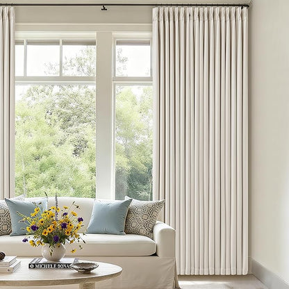80 Inch Pinch Pleated Linen Black Out Curtains 2 Panels for Bedroom Living Room Cream 100% Blackout Curtains 80 Inches Long Pinch Pleat Dual Layer Drapes Cream Ivory Drapes for Dining Room Office