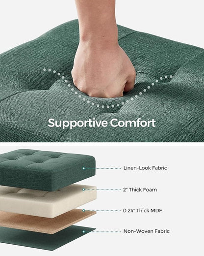 SONGMICS Storage Ottoman, Small Ottoman Foot Rest with Legs, 15 x 15 x 15.7 Inches Foot Stool, Load up to 660 lb, for Living Room, Bedroom, Dorm, Retro Green ULSF014C01