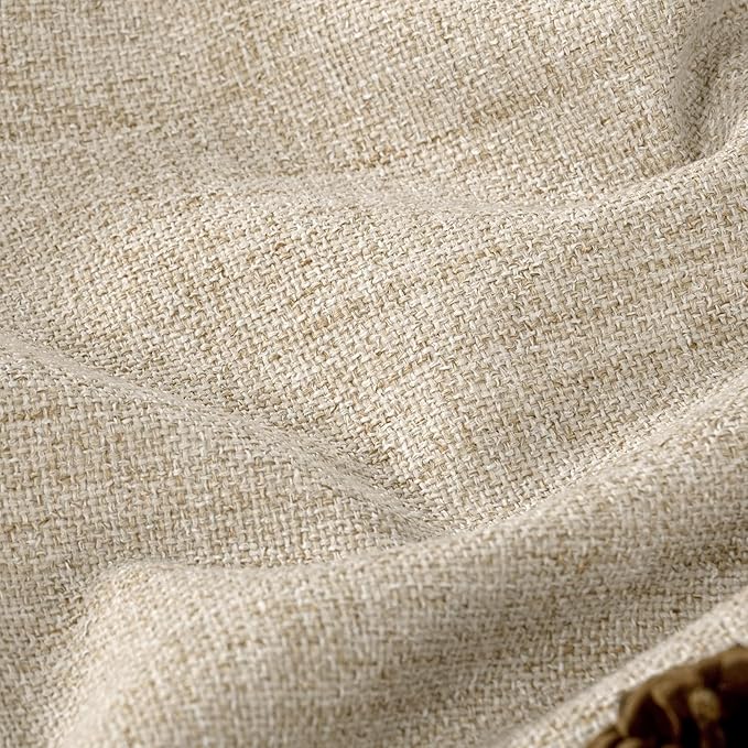 60 Inch Wide Linen Blackout Curtains for Bedroom 63 Inch Length 2 Panels, Total Black Out Thermal Insulated Energy Efficiency Grommet Boho Window Drapes White Liner for Modern Farmhouse, Beige