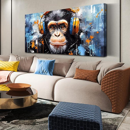 ENTANUB Monkey Wall Art for Living Room, Animal Canvas Print Painting for Bedroom, Blue Picture Decor, Size 59 x 29 Inches