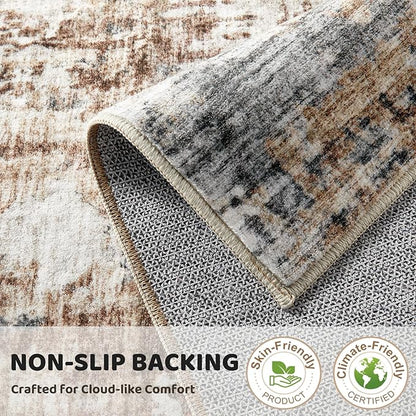 Square Area Rug Living Room Rugs - 6x6 Washable Large Soft Indoor Neutral Modern Abstract Low Pile Rug Carpet for Bedroom Dining Room Farmhouse Home Office - Grey Brown