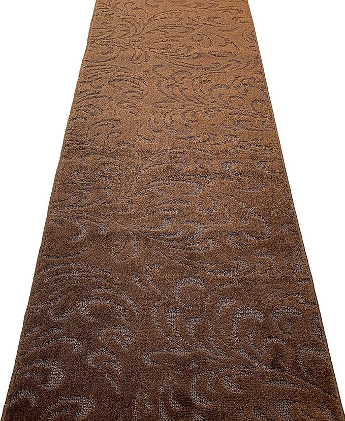 Custom Length Hallway Runner Rug,Slip Resistant,Floral Brown, 26 Inch X 21 feet, Sold and Priced Per Foot