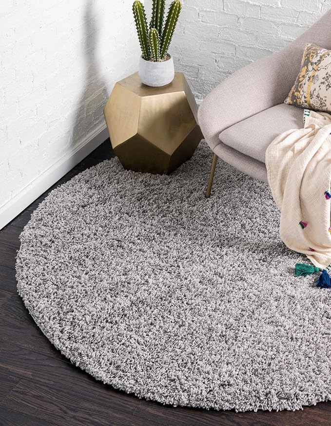 Unique Loom Solid Shag Collection Area Rug (3' 3" Round, Cloud Gray)