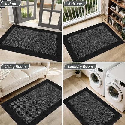 BEQHAUSE Indoor Door Mat 20" x 32", Dirt Trapper Door Mats Non-Slip Entryway Rugs Washable, Resist Dirt Absorbent Welcome Mat, Low Profile Floor Mats for Front Back Door and Entryway, Black