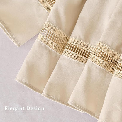 MIYE Wrap Around Ruffled Lace Bed Skirt, Elastic Dust Ruffle with Adjustable Belts, Easy to Put On, Bed Frame Cover, Machine Washable (Ruffled Lace/Light Beige, King/Queen-18 Drop)