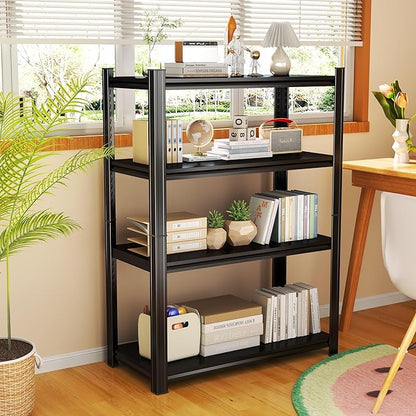 Storage Shelves, Garage Metal Shelving Unit, Adjustable, Double-Layer Column with Reinforced Ribs, Heavy-Duty, Capable of Bearing 600-3600 lbs (Black, 24 * 14 * 47, 4-Tier)
