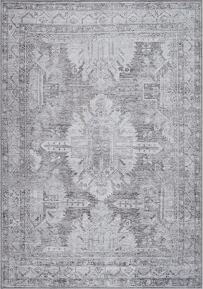 Bloom Rugs Washable 8' x 10' Rug - Ivory/Silver Gray Traditional Area Rug for Living Room, Bedroom, Dining Room, and Kitchen - Exact Size: 8' x 10'