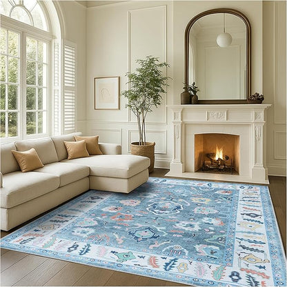 Fame Rugs Teal Modern Oushak Rug 2'6"x7', Washable Vintage Turkish Colorful Oriental Antique Inspired Foldable Small Runner Rugs, Luxury Living Room Bedroom (995T, 2'6" x 7')
