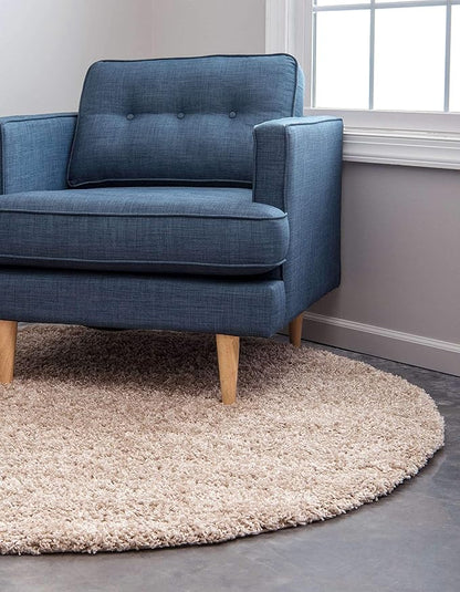 Unique Loom Solid Shag Collection Area Rug (6' 1" Round, Taupe)