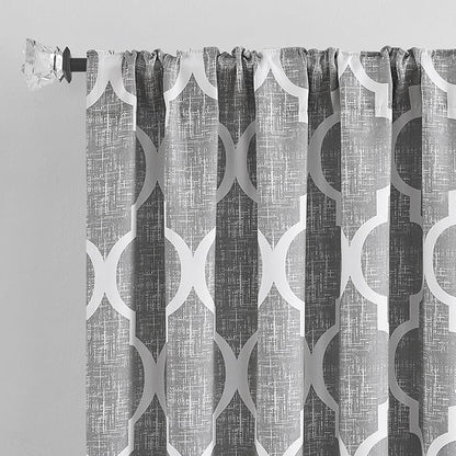 Beauoop 100% Blackout Curtains 84 Inches Long 2 Panels for Bedroom Living Room Grey Moroccan Geo Room Darkening Thermal Insulated Soundproof Rod Pocket Back Tab Window Treatments Drapes, 50x84