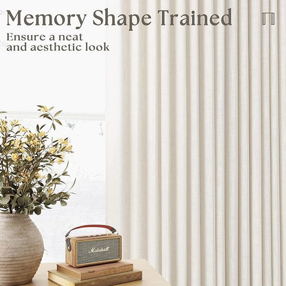 Natural Linen Kitchen Curtains 45 Inches Long 2 Sets Basement Curtains for Small Window Cream Ivory Pinch Pleated Back Tab Linen Blend Short Boho Semi Sheer Back Tab Drapes for Bay Windows 40x45