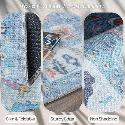 Fame Rugs Blue Modern Oushak Rug 8x10, Vintage Turkish Colorful Oriental Washable Antique Inspired Large Area Rugs, Luxury Living Room Bedroom (381LB, 7'6 x 10')