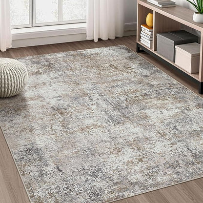 Area Rug Living Room Rugs - 6x9 Washable Large Soft Indoor Neutral Modern Abstract Low Pile Rug Carpet for Bedroom Dining Room Farmhouse Home Office - Brown/Grey/Black