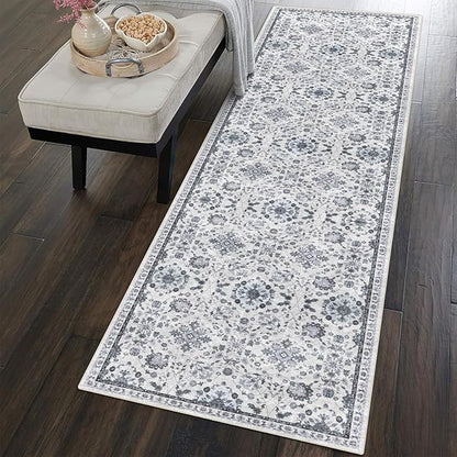 vivorug Runner Rug 2'x7' Vintage Washable Non-Slip Runners for Hallways Kitchen Entryway Laundry Room Carpet Hallway Runner Ivory/Blue