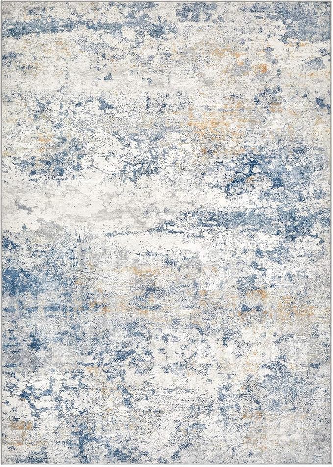 Area Rug Living Room Rugs - 5x8 Abstract Large Soft Indoor Washable Rug Neutral Modern Low Pile Carpet for Bedroom Dining Room Farmhouse Home Office - Blue