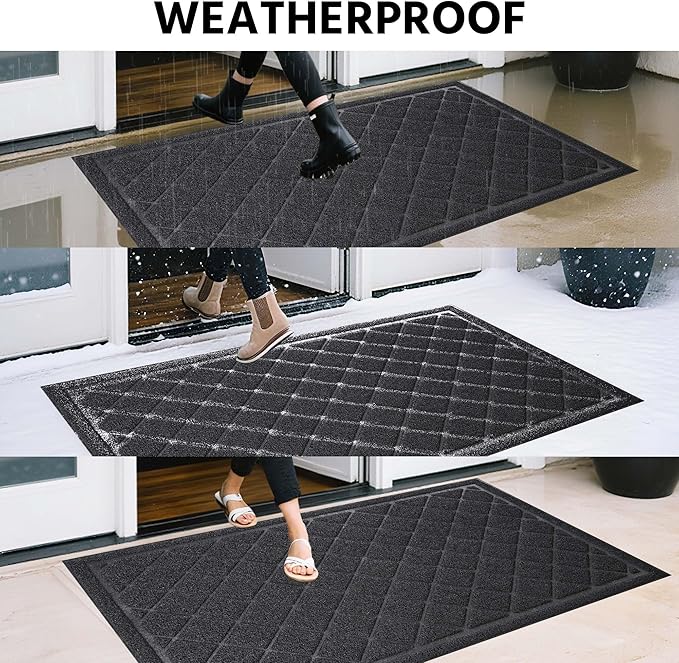 Front Door Mat Indoor Outdoor Entrance, 36" x 48" All-Season Heavy Duty Waterproof Doormat, Non-Slip Absorbent Entryway Mat, Easy to Clean, Low Profile Commercial Floor Mat for Indoor Outdoor