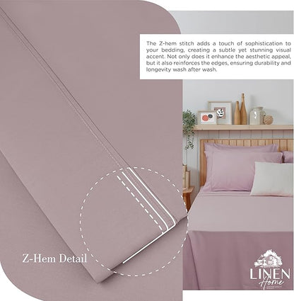 Linen Home 100% Cotton Percale Sheets Twin Size,Mauve Lavender, Deep Pocket, 3 Pieces Set - 1 Flat, 1 Deep Pocket Fitted Sheet and 1 Pillowcase, Crisp Cool and Strong Bed Linen