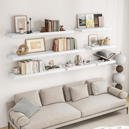 RICHFOCUS 55Inch Floating Shelves for Wall 2 Pack Shelves for Bedroom|Kitchen|Bathroom Wall Mounted Rustic Wood Floating Shelf with Invisible Brackets for Books|Storage|Decor, White