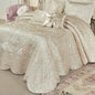 Touch of Class Portia Luxury Bedding | Neutral Pearl | Premier Quilted Polyester Satin | Romantic Hand Guided Machine Quilted Scroll Design 3 Piece Set: Full Oversized Bedspread & 2 Standard Shams