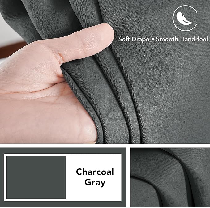Deconovo Blackout Curtains, Thermal Insulated, W38 x L84 2 Panels, Back Tab, Machine Washable, Room-Darkening Drapes for Bedroom/Living Room Dark Grey