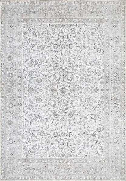 Bloom Rugs Washable Non-Slip 4' x 6' Rug - Beige/Off White Traditional Bordered Area Rug for Living Room, Bedroom, Dining Room, and Kitchen - Exact Size: 4' x 6'