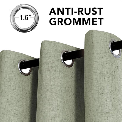 H.VERSAILTEX Linen Curtains 100% Blackout Curtains for Bedroom 84 inch Long Full Light Blocking Nature Linen Blended Window Curtains for Living Room Nickel Grommet (2 Panels, Heathered Tea)