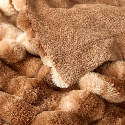Cozy Bliss Faux Fur Throw Blanket for Couch, Cozy Warm Plush Striped Blanket for Sofa Bedroom Living Room, 90 * 90 Inches Tie-dye Brown