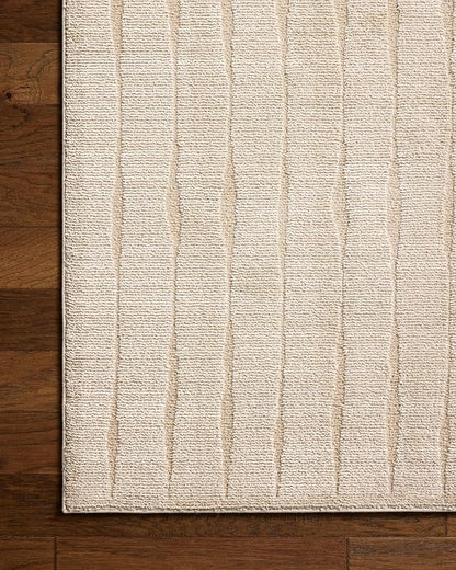 Loloi Chris Loves Julia Calvin Collection CLV-02 Ivory/Oatmeal 5'-3" x 5'-3" Round Area Rug Checkered Neutral Soft Living Room Bedroom Carpet