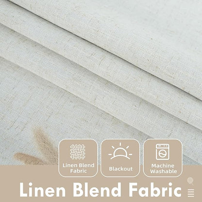 DriftAway Double Layer Linen Blackout Tie Up Curtains Thermal Insulated Fully Lined Balloon Roman Shade Bathroom Window Adjustable Rod Pocket for Small Window 31 Inch by 47 Inch Light Linen