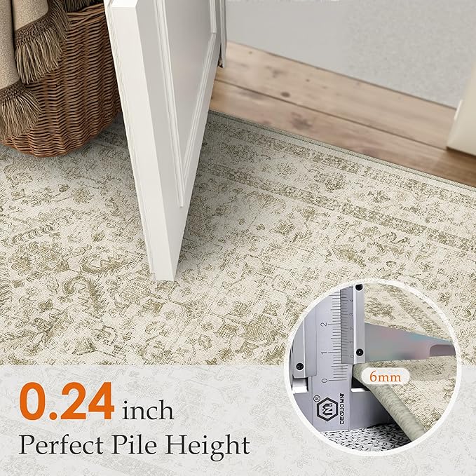 Taupe 2x8 Runner Rug Vintage Area Carpet Hallway Indoor Kitchen Washable Low Pile Traditional Distressed Retro Accent Throw Rug Non Slip for Laundry Bathroom Office
