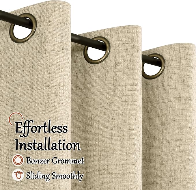 45 Inch Length Linen Blackout Curtains for Short Cafe Window, Thermal Insulated Light Blocking Soundproof Privacy Burlap Curtains 2 Panels, Each 38 Inch Wide Burlap