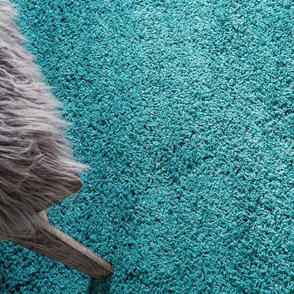Unique Loom Solid Shag Collection Area Rug (5' 3" Round, Deep Aqua Blue)