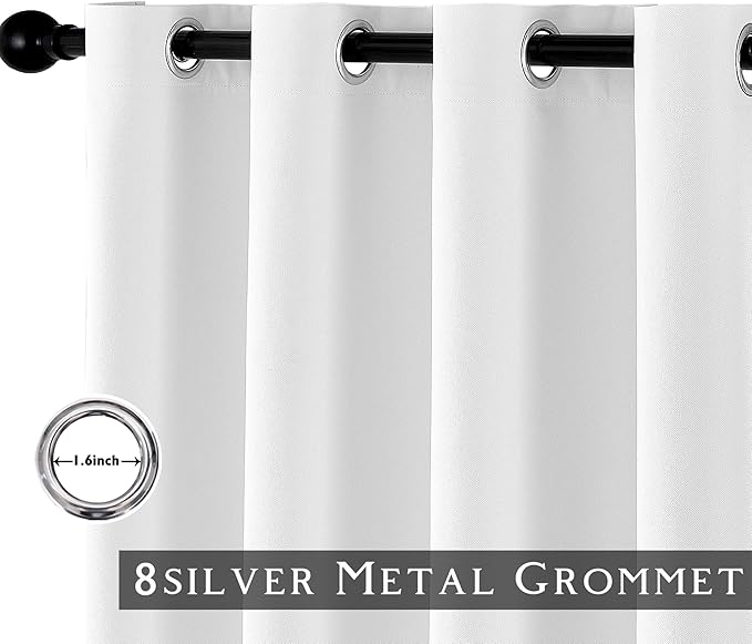ChrisDowa 100% Blackout Pure White Solid Curtains 90 Inches Long 2 Panels for Bedroom Living Room,Farmhouse Room Darkening Thermal Insulated Soundproof Grommet Top Window Treatment Drapes,52x90